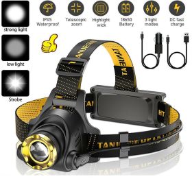 990000LM LED Headlamp Rechargeable Tactical Headlight Zoom Head Torch Flashlight (Color: White)