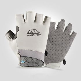 Summer Gloves For Men Cycling Anti UV Women Spring Ice Silk Two Finger Touchscreen Camping Driving Sports Riding Fishing Gloves (Color: half finger gray, Gloves Size: XL)